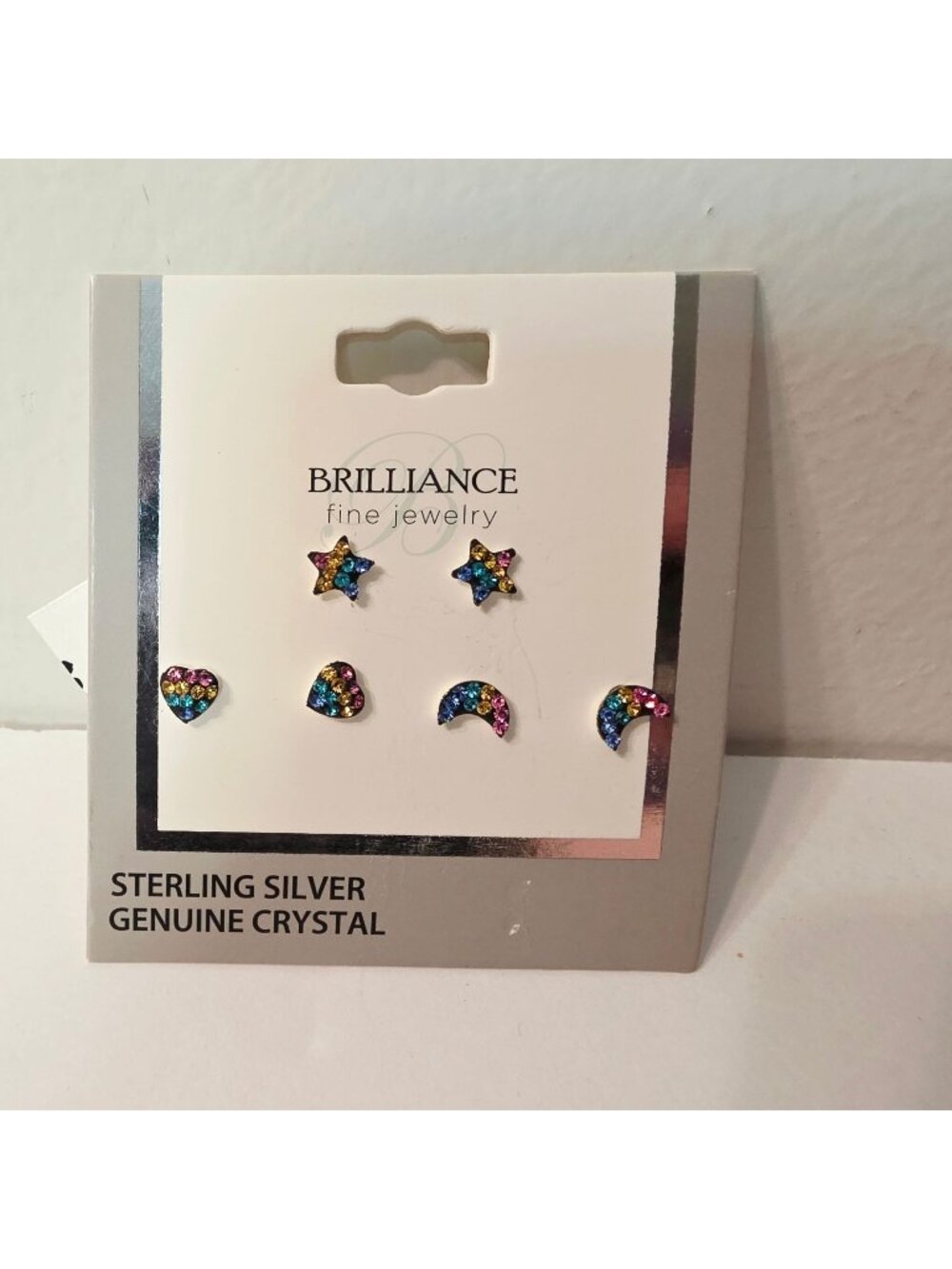 Brilliance Jewelry 3pc Multicolor Sterling Crystal Moon Stars Hearts Earring Set